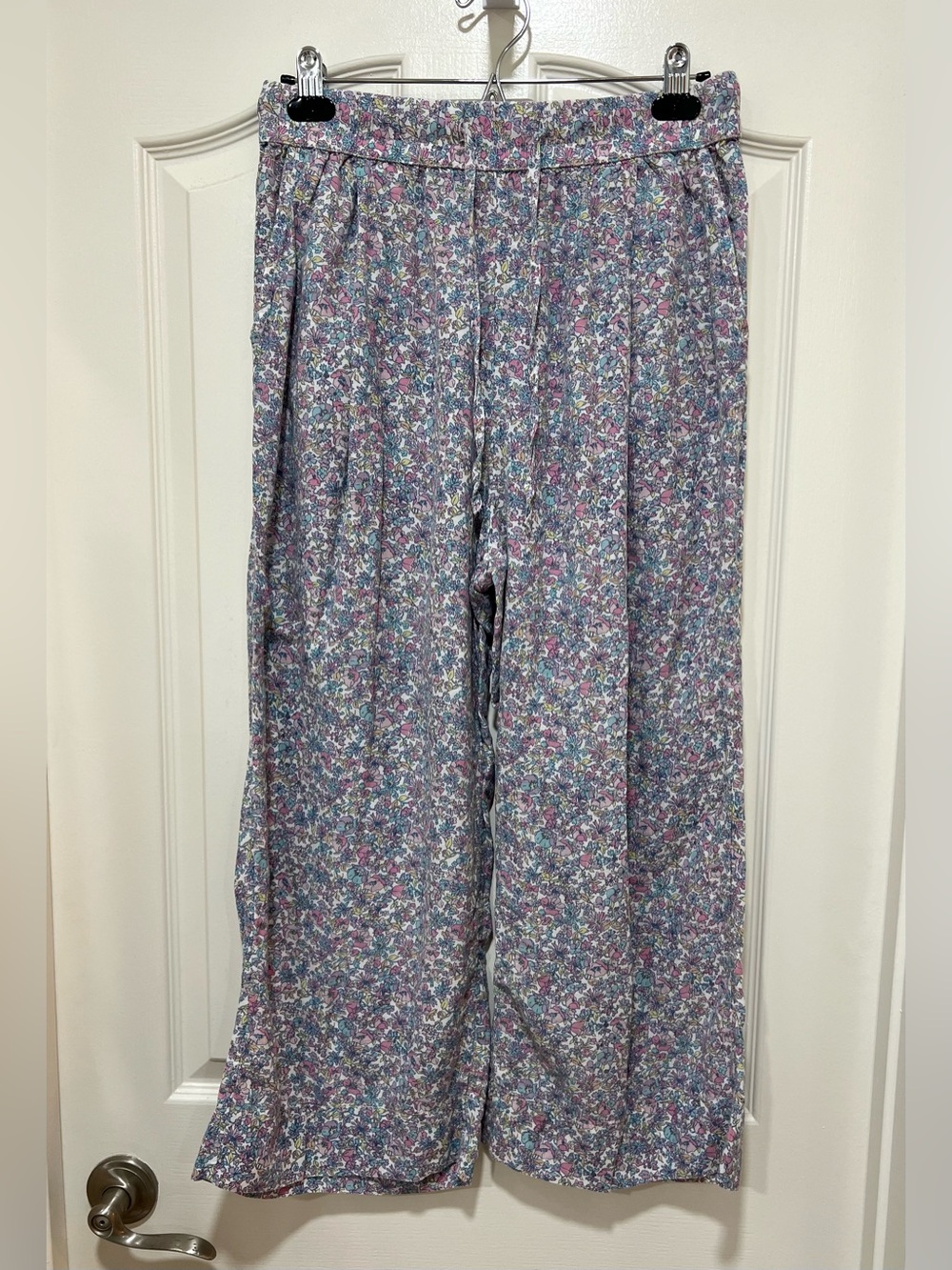 Floral Linen Blend Wide-Leg Pants